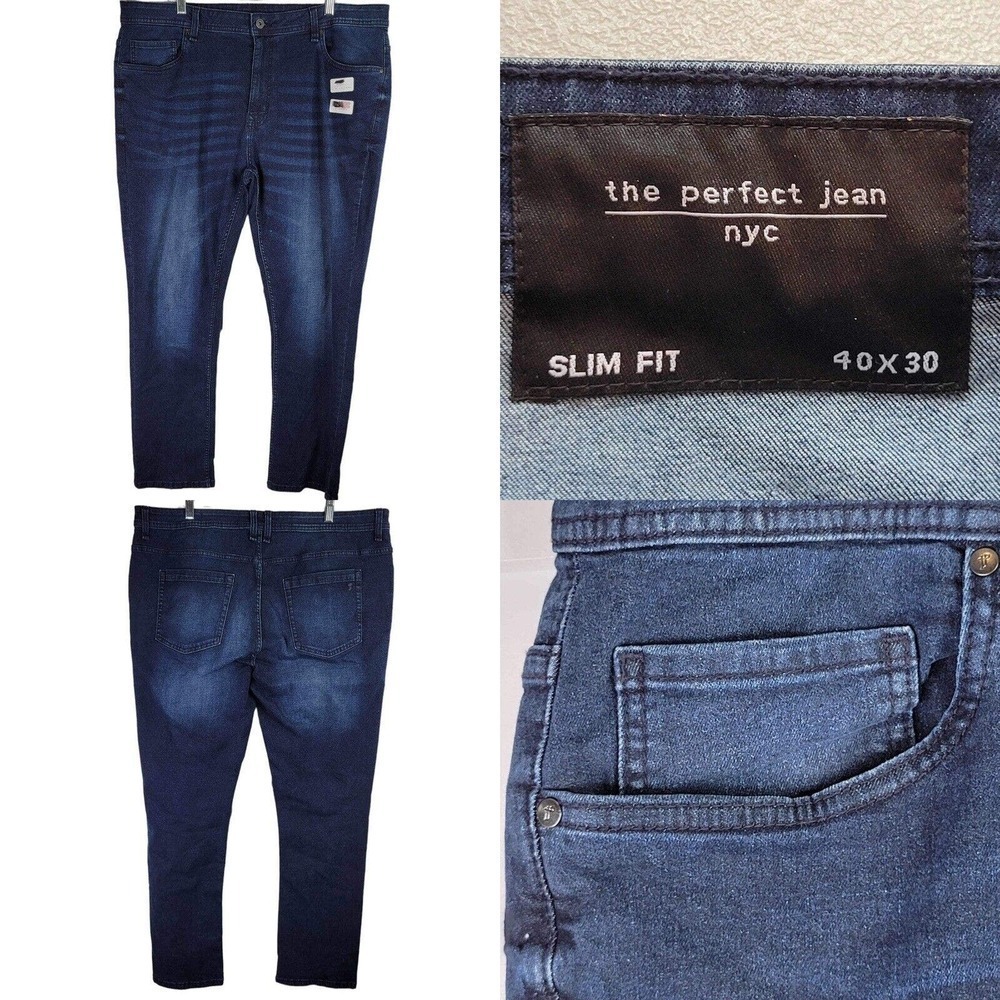 The Perfect Jean Nyc Mens Size 40x30 Slim Fit Stretch Blue Dark Wash New